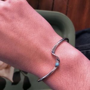 Genuine Sterling Silver & Turquoise Cuff Bracelet Dainty EUC